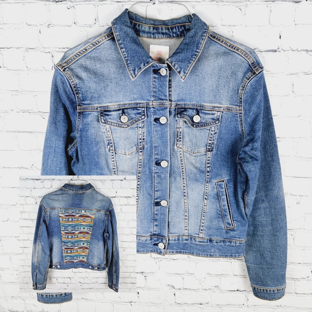LULAROE | aztec back panel button up denim trucker jean jacket